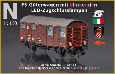 FS-Güterwagen mit Blinklampen